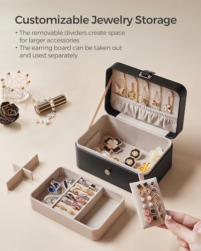 SONGMICS Jewelry Organizer Box, Travel Jewelry Case, 2-Layer Travel Case for Earrings, Necklaces, Bracelets - Portable Jew...