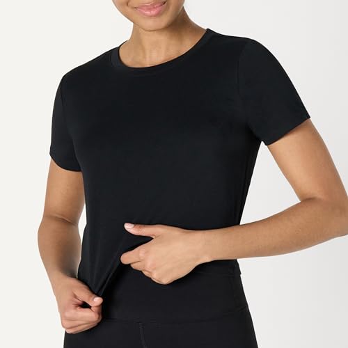Amazon Essentials Women's Active Soft Cotton Crewneck Short Sleeve Yoga Workout Lightweight Cropped T-Shirt