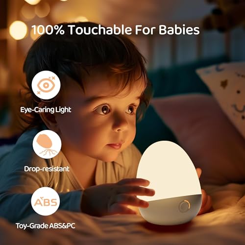 ZUZUKID Touch Egg Night Light for Baby Nursery, Rechargeable Portable Kids Nightlight Lamp with 1-6H Feeding Timer, 3 Colo...
