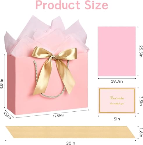 JMANNI Gift Bags with Handles, 13” Medium Gift Bag for Presents, 2 Pcs Bags with 4 Tissue Paper and 2 Cards for Baby Showe...