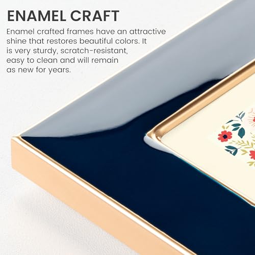 Venusmiles 4x6 Enamel Picture Frame, Gold Metal Edge with Easel, Real Glass Photo Frame for Wall and Tabletop Display Fami...