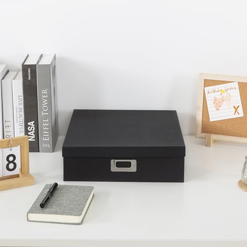 Soul & Lane Photo Storage Box with Lid, 14.8 × 13.0 × 3.7 Inches, Keepsake Memory Organizer, Cardboard Storage for Photo A...