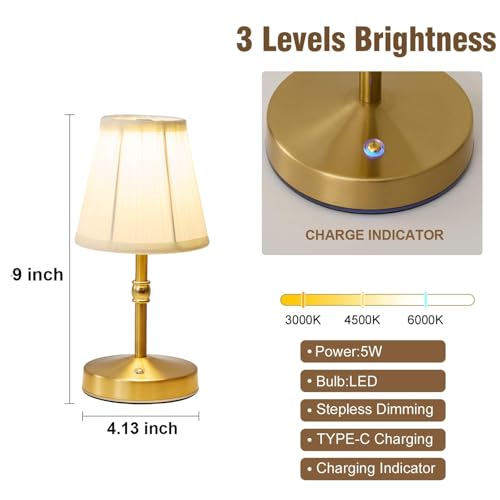 5w Led Cordless Mini Lamps,3000 mah Battery Operated Lamp,3 Color Temperature Dimmable Table Lamp,Gold Rechargeable Table ...