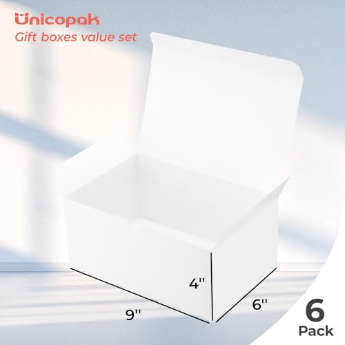 UnicoPak 6 Pack 9x6x4 Gift Boxes White Gift Boxes with Lids for Presents White Boxes Bulk for Gifts Birthday Wedding Bride...