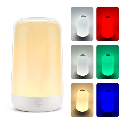 FRIDEKO HOME RGB Touch Bedside Lamp for Nightstand, 3 Color Temperatures Rechargeable Battery Night Light, Dimmable Mood L...