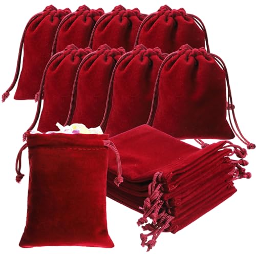 LIQWEI 20Pcs Velvet Drawstring Pouches, Mini Velvet Gift Bag, Jewelry Pouch Bag Burgundy Gift Bags, Small Drawstring Bags ...