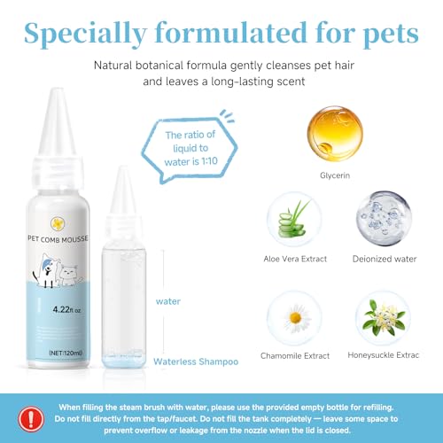 Pet Steam Brush for Dog & Cat - 3-in-1 Steam Grooming Brush for Shedding & Hair Removal - Self Cleaning Spray Comb with Mi...