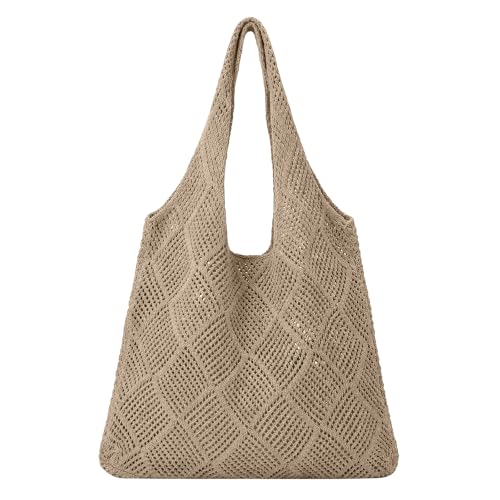 XZQTIVE Crochet Tote Bag for Women Mesh Beach bag for Summer Vacation Aesthetic Hobo Knit Shoulder Bag