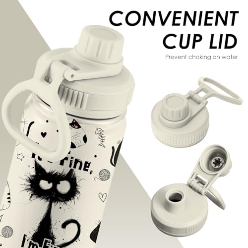 Cat Gifts for Women Girls - 34oz Black Cats Water Bottle, Everything Is Fine Cats Themed Insulated Travel Tumbler, Cute Co...