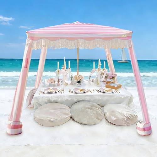 AMMSUN Beach Cabana with Fringe, 6.5' x 6.5' Boho Beach Canopy with Tassels, Easy Set up & Premium Wood Pole, Cabana Tent ...