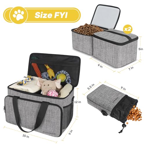 Abrimelodi 6 Set Dog Travel Bag, Large Pet Travel Kit for Supplies Includes 2 Food Containers, 1 Pet Organizer for Dogs, 2...