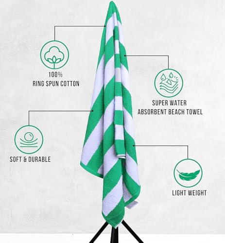 Utopia Towels Pack of 4 Cabana Beach Towels, Oversized 30 x 60 Inches Cotton Beach Towel Set, Smooth Ring Spun Texture for...