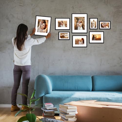 Giftgarden 14 Pack Black Picture Frames Set, 2pcs 11x14 Matted for 8x10, 6pcs 8x10 Matted for 5x7, 6pcs 5x7 Matted for 4x...