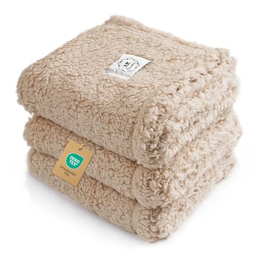 1 Pack 3 Calming Blankets Fluffy Premium Fleece Pet Blanket Soft Sherpa Throw for Dog Puppy Cat Beige Small (23" x16'')