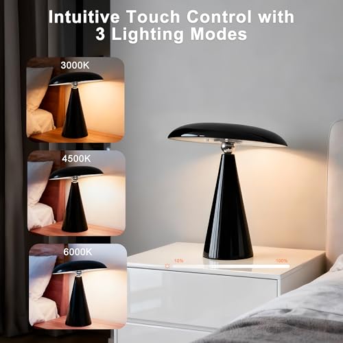 Ligrel Mushroom Lamp Mid Century Modern Table Lamp, LED Cordless Rechargeable Bedside Light, Dimmable Touch 3-Color Temp, ...