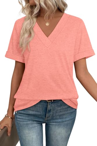 WIHOLL Womens Summer Tops Short Sleeve Basic Casual V Neck T Shirts Trendy Fashion 2026