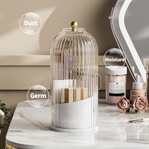 MSHOMELY Dustproof Toothbrush Holder with Lid, 360 Rotating Countertop Electric Toothbrush Toothpaste Holders with Cover f...