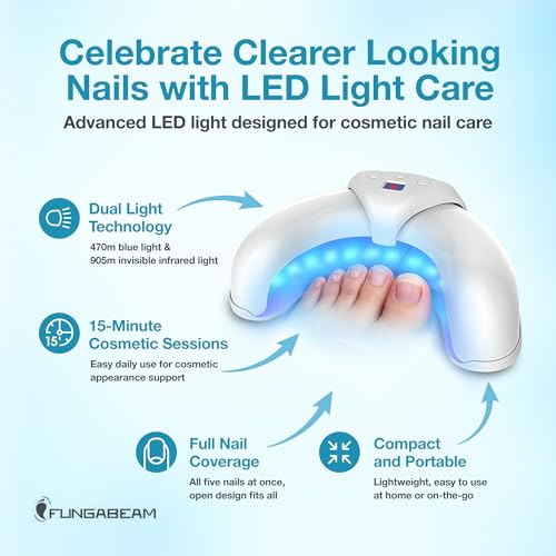 Fungabeam LED Nail Care Light for Fingernails & Toenails, Dual-Light Cosmetic Nail Appearance Tool, Multi-Nail Bandage Des...