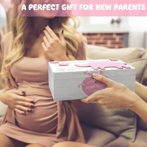 Soaoo 3D Wooden Baby Boys Memories Keepsake Box Baby Girls Elephant First Keepsake Box New Parent Newborn Baptismal Birthd...