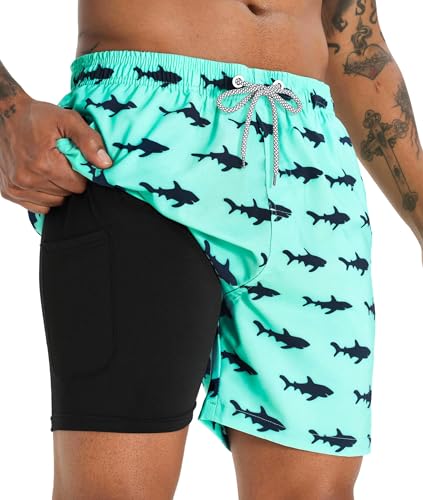 APTRO Men's Swim Trunks with Compression Liner 5 Inch Bathing Suit Beach Swimsuits