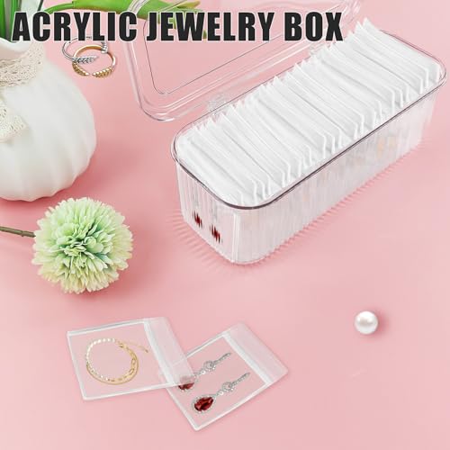 Wensdr 2 Packs Acrylic Jewelry Box with 100pcs PVC Portable Anti Oxidizing Zipper Bags Flip Lid Jewelry Organizer for Earr...