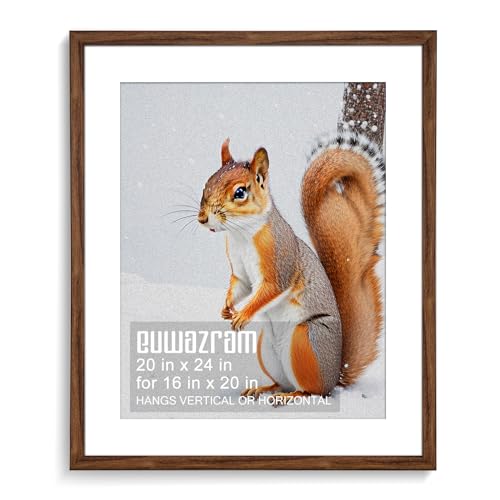 euwazram Rustic Walnut 20x24 Frame - Single Frame, 20 x 24 Poster Frame with Mat for 16x20, Picture Frames for Artwork, Pu...