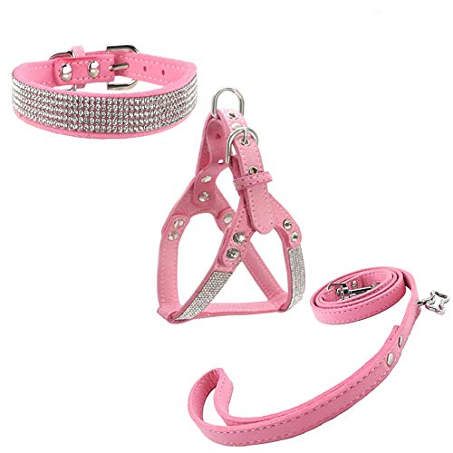 Newtensina Dog Collar & Harness & Lead Sets Fashion Dog Collar Diamante with Harness & Leashes Comfortable Soft Collar Har...