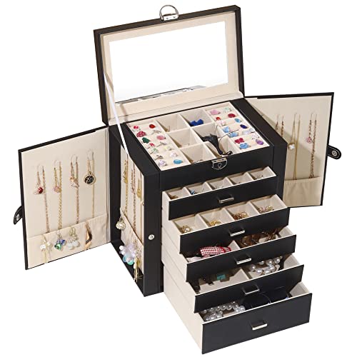 BOOVO Jewelry Box For women, 6 Layer Large Jewelry Organizer With Mirror, Multi-Function Storage Box With Lock, Accessory ...