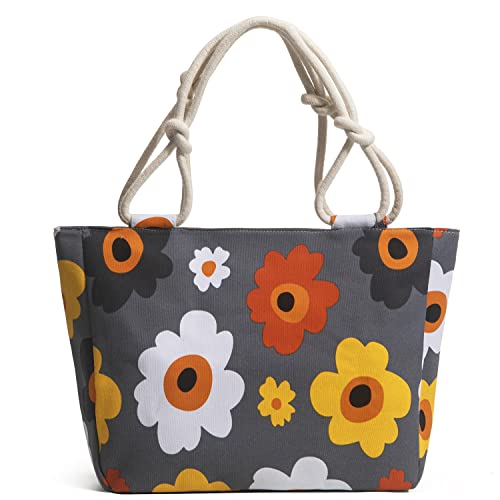 Large Tote Handbag,Women Beautiful Flower Bag, Canvas Shoulder Bags for Lady's Working/Shopping/Travel/Gym/Beach Wear,Flor...