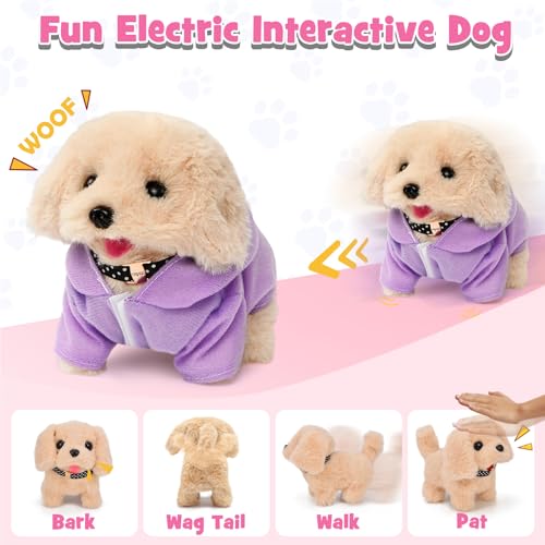 Cleboen 17pcs Robot Dog Toys for Girls Kids Boys 3-6, Realistic Interactive Robot Puppy Dog Plush Toys with Walk & Bark, P...