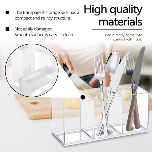 BangBoom 2 Pack Clear Makeup Brush Holder, 3 Compartment Plastic Pen Organizer, Acrylic Silverware Caddy for Storage Desk ...