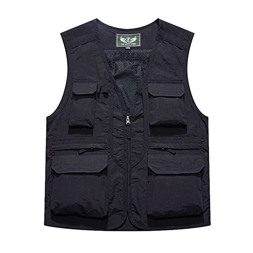 Perbai Men's Black Utility Fishing Vest Outdoor Summer Lightweight Work Photo Safari Cargo Vest