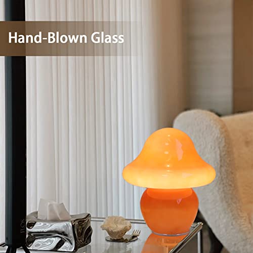 HEQET Mushroom Lamp Orange Glass Mushroom Table Lamp for Bedrooms, Living Room, Aesthetic Lamps for Bedroom, Cute Bedside ...