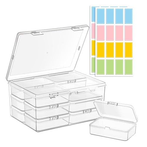 zoeynex Medium Plastic Organizer Boxes, 12 Clear Containers with Hinged Lids, for Beads, Jewelry, Crafts, Electronics, Har...