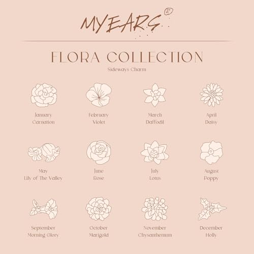 MYEARS Birth Flower Bracelets for Women Gold Sideways Charm 12 Months 14K Simple Dainty Chain Floral Jewelry Gift