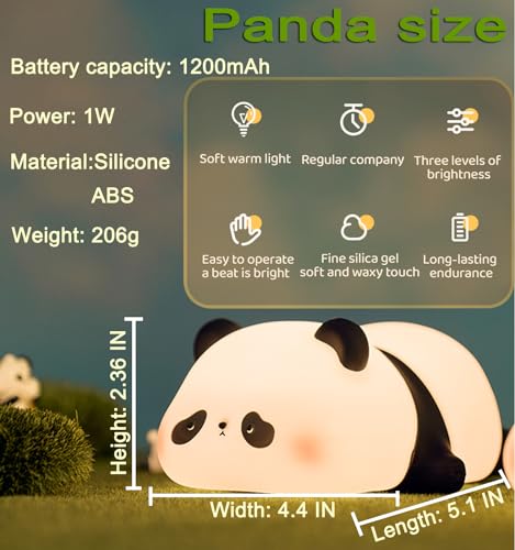 DREAMING MY DREAM Cute Panda Night Light, LED Squishy Novelty Animal Night Lamp, 3 Level Dimmable Nursery Nightlight for B...