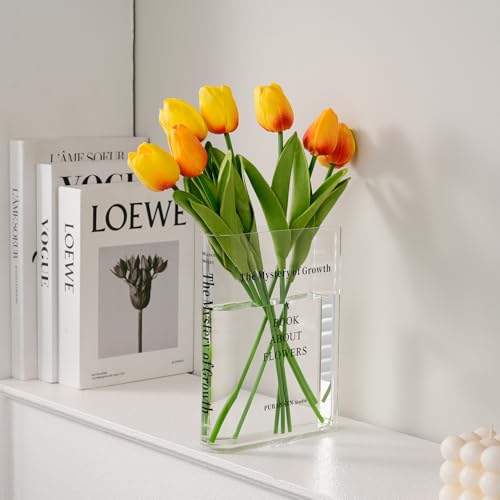 Puransen Clear Book Flower Vase - Floral Bookshelf Decor, Acrylic Flower Holder & Space-Saving Organizer, Modern Home Offi...
