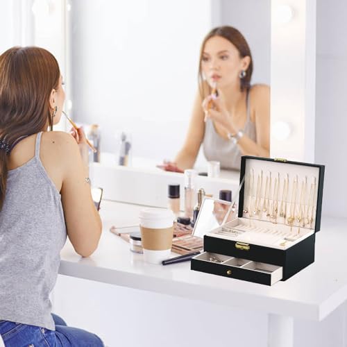 GUOER Jewelry Box for Women Girl Wife - Large PU Leather Jewelry Organizer Storage Case with Two Layers Display for Earrin...