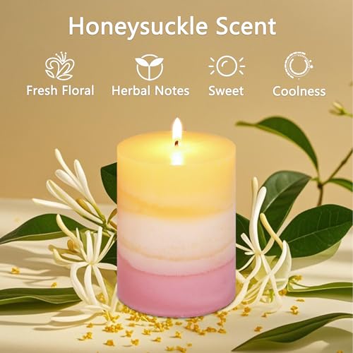 Sweet Scented Candles 3x4 Inch Pillar Candle Honeysuckle Scented Layered Yellow White Pink Aesthetic Decorative Candle for...