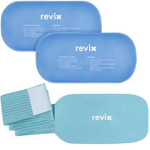 REVIX Ice Packs for Injuries Reusable, 2 Packs Hot and Cold Pack with Adjustable Strap, Flexible Ice Wraps for Joints and ...