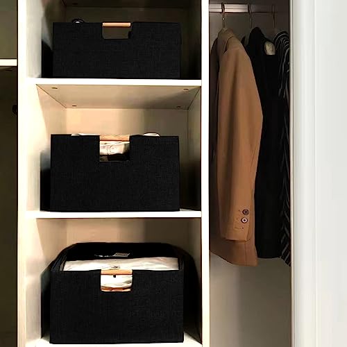 xianshengle Fabric Storage Basket for Shelves, Collapsible Storage Bins with wood Handles, Rectangle Closet Baskets, Wardr...