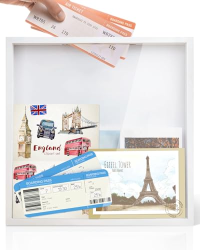 Adventure Archive Box, 12 x 12 Inch Travel Box for Memories, Travel Shadow Box Frame with Slot, Adventure Box, Keepsake Di...