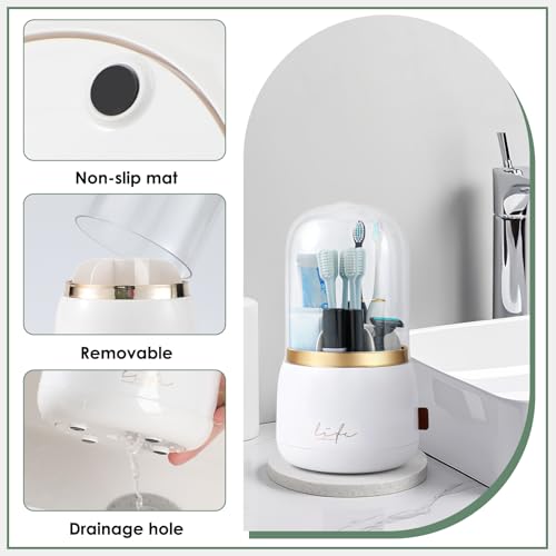 Toothbrush Holders for Bathrooms,Rotating 5-Slot with Cover and Draining Water,Kids Electric Toothbrush Holder and Toothpa...
