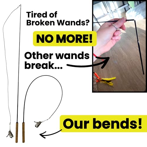 Forever Stick - The Unbreakable Cat Wand Toy, Durable Cat Toy Wand, Extra Long Cat String Toy, Cat Fishing Pole Toy for Bo...