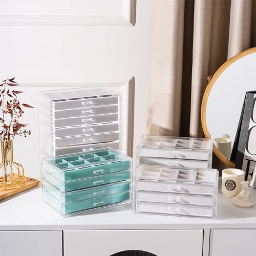Lolalet Earring Holder Organizer Box Jewelry Storage with 4 Drawers, Clear Acrylic Stackable Earring Case with Adjustable ...