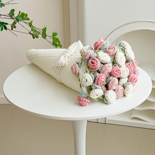 Crochet Flower Bouquet Throw Blanket, Handmade Knitted Blanket with Rose Flowers, Cute Romantic Gift for Her Girlfriend Mo...