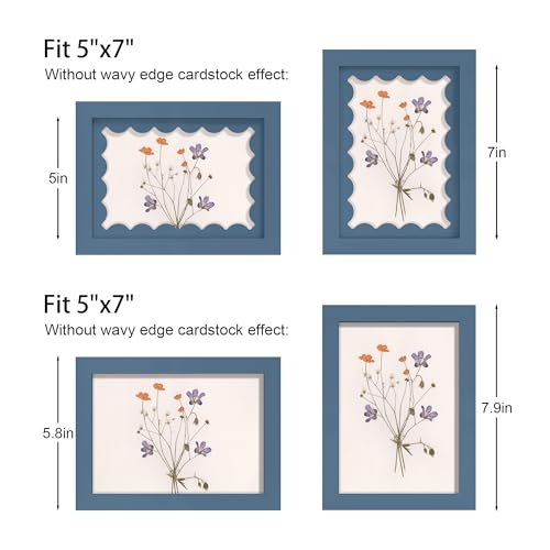 THKRLOF 5x7 Picture Frame with Real Glass, Wooden cute 5 x 7 Photo Frame with Wavy Mat for Tabletop and Wall Hanging, Blu...