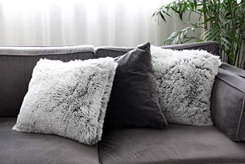 Uhomy 2 Packs Fluffy Accent Pillows Cover 20"x20", Soft Gray Ombre Faux Fur Throw Pillow Case, Modern Luxury Decorative Sq...