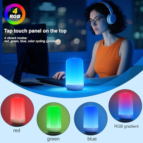 FRIDEKO HOME RGB Touch Bedside Lamp for Nightstand, 3 Color Temperatures Rechargeable Battery Night Light, Dimmable Mood L...