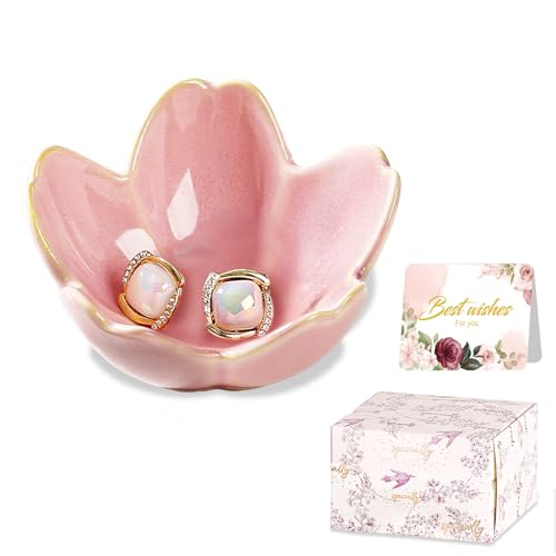 Jewelry Dish Birthday Christmas Gifts For Women Ceramic Ring Holder Jewelry Tray Vanity Organizer Pink Room Decor Aestheti...